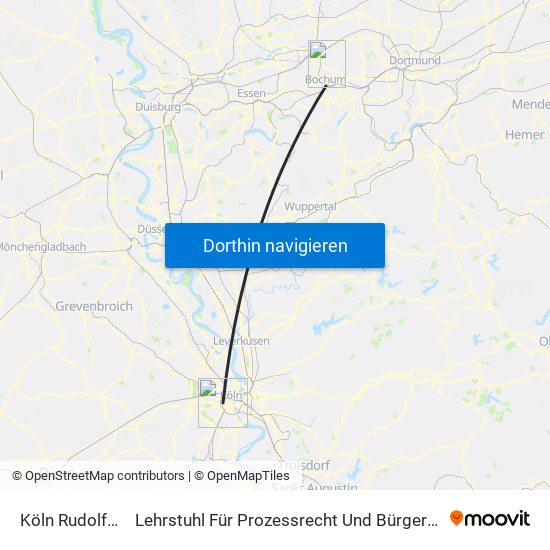 Köln Rudolfplatz to Lehrstuhl Für Prozessrecht Und Bürgerliches Recht map