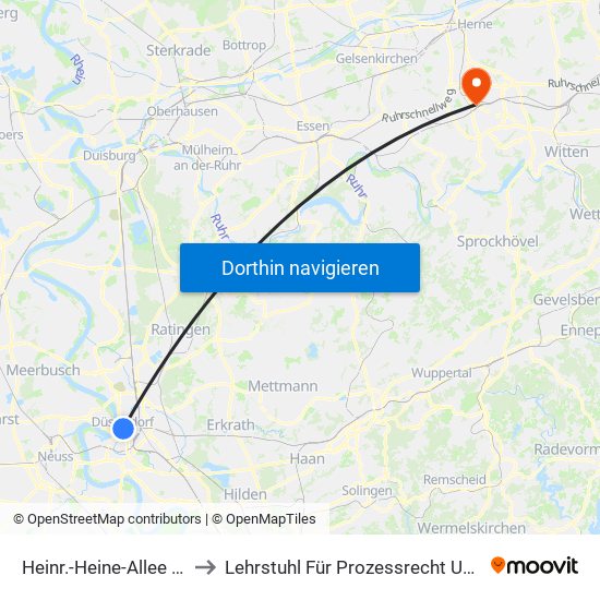 Heinr.-Heine-Allee U - Düsseldorf to Lehrstuhl Für Prozessrecht Und Bürgerliches Recht map