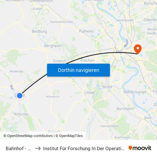 Bahnhof - Düren to Institut Für Forschung In Der Operativen Medizin map