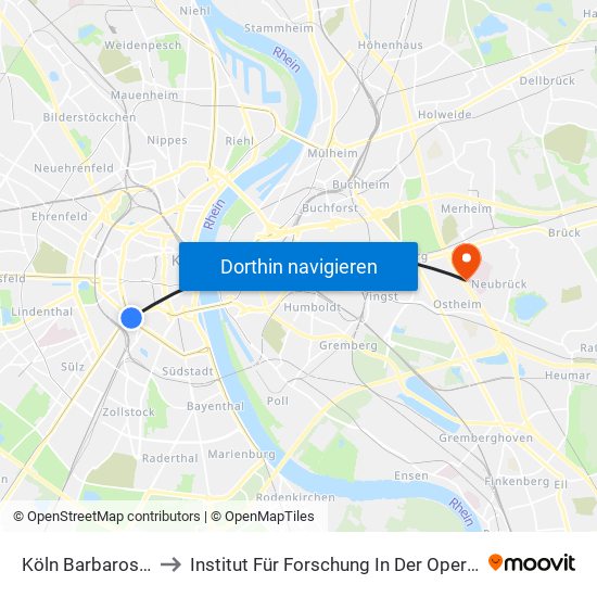 Köln Barbarossaplatz to Institut Für Forschung In Der Operativen Medizin map