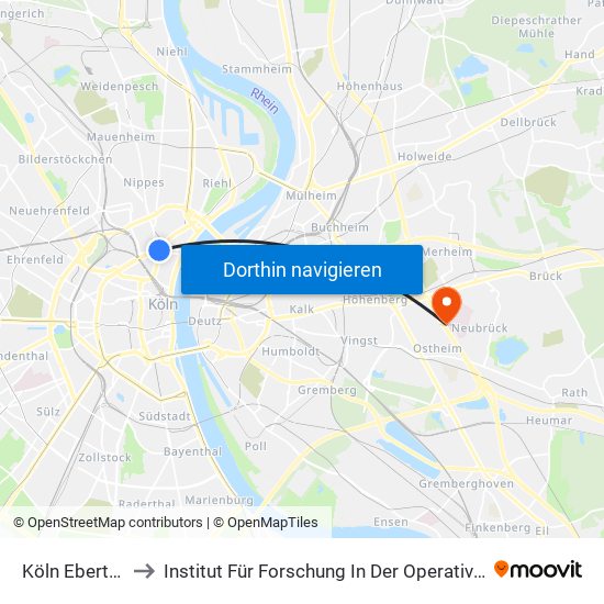 Köln Ebertplatz to Institut Für Forschung In Der Operativen Medizin map