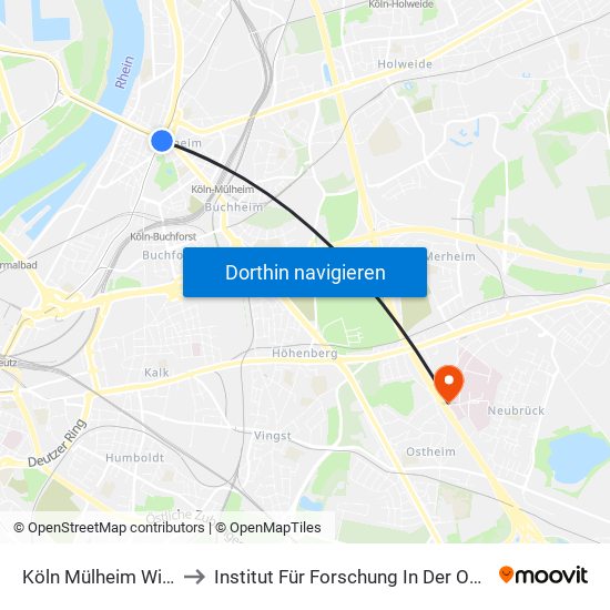 Köln Mülheim Wiener Platz to Institut Für Forschung In Der Operativen Medizin map