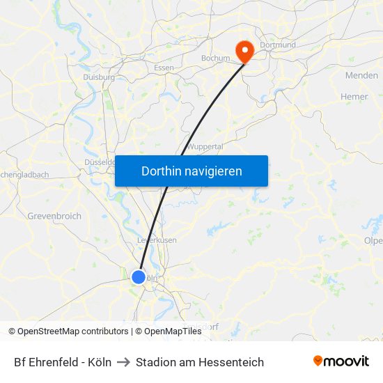 Bf Ehrenfeld - Köln to Stadion am Hessenteich map