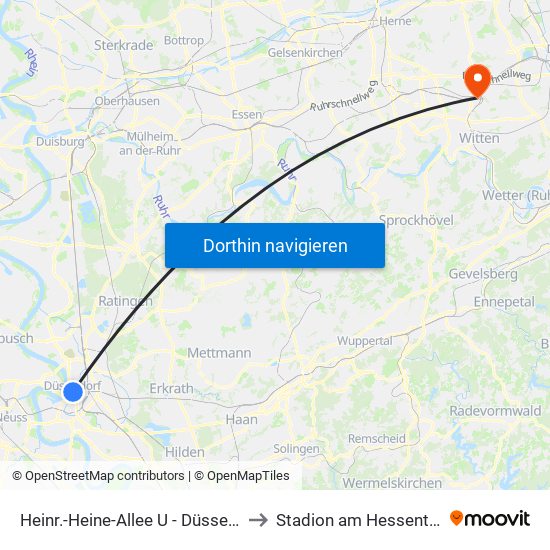 Heinr.-Heine-Allee U - Düsseldorf to Stadion am Hessenteich map
