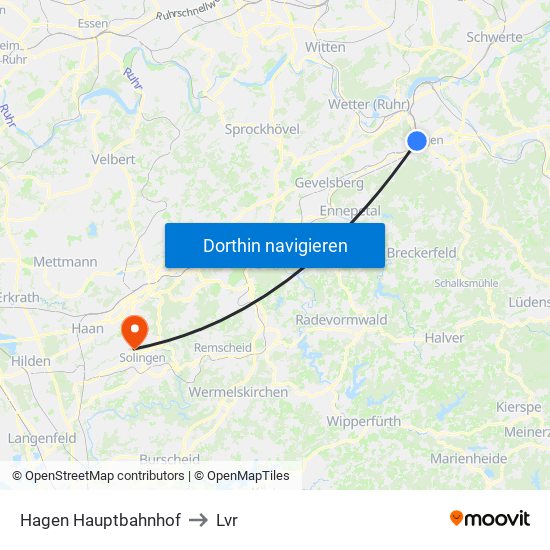 Hagen Hauptbahnhof to Lvr map