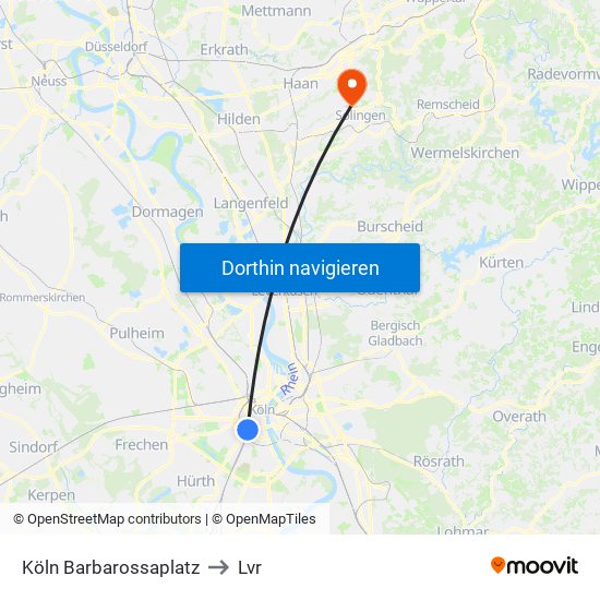 Köln Barbarossaplatz to Lvr map