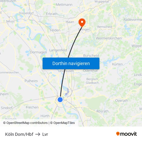 Köln Dom/Hbf to Lvr map