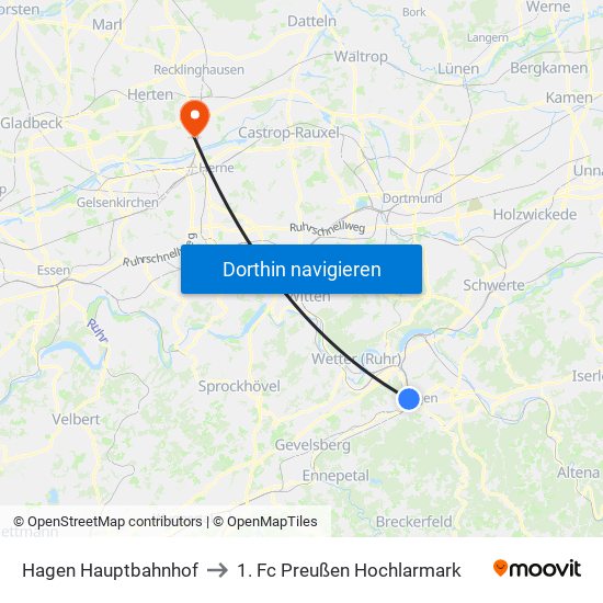 Hagen Hauptbahnhof to 1. Fc Preußen Hochlarmark map