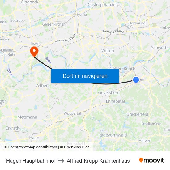 Hagen Hauptbahnhof to Alfried-Krupp-Krankenhaus map