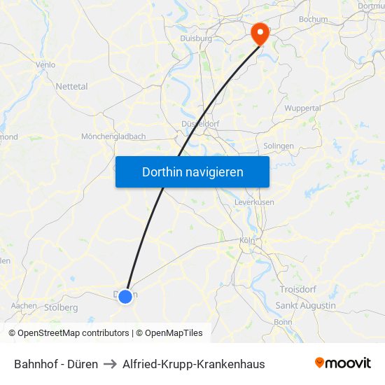 Bahnhof - Düren to Alfried-Krupp-Krankenhaus map