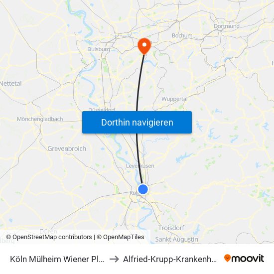 Köln Mülheim Wiener Platz to Alfried-Krupp-Krankenhaus map