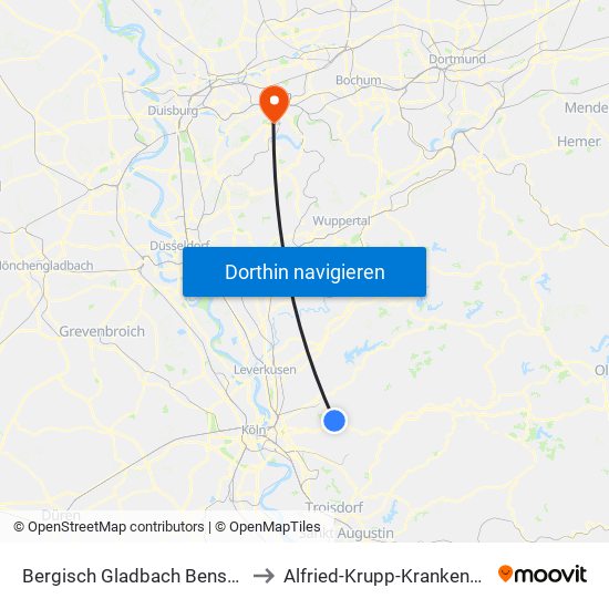 Bergisch Gladbach Bensberg to Alfried-Krupp-Krankenhaus map