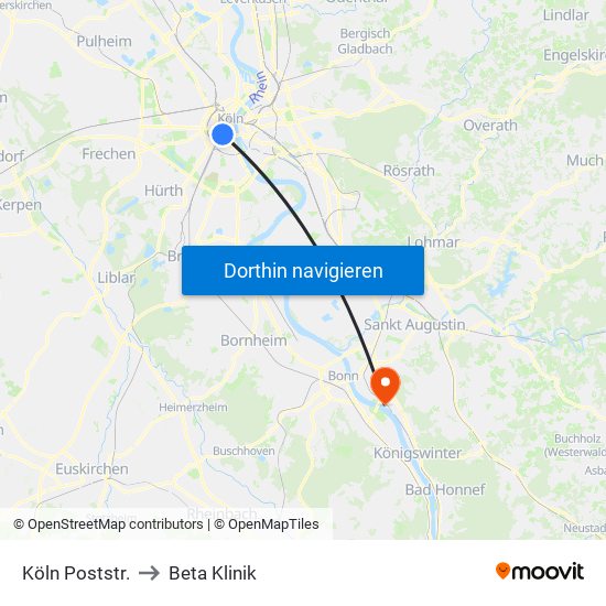 Köln Poststr. to Beta Klinik map
