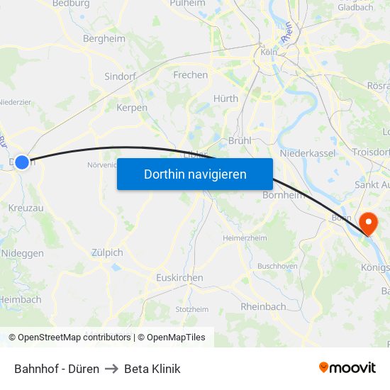 Bahnhof - Düren to Beta Klinik map