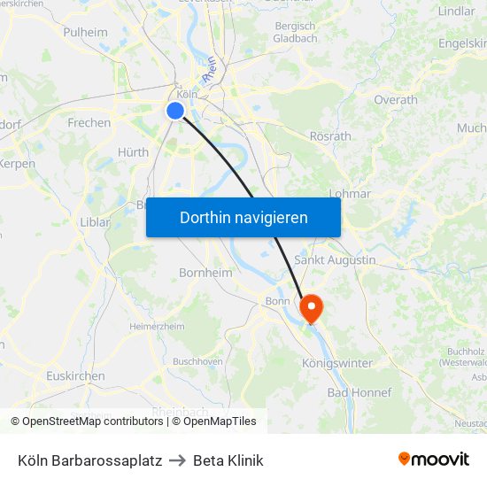 Köln Barbarossaplatz to Beta Klinik map