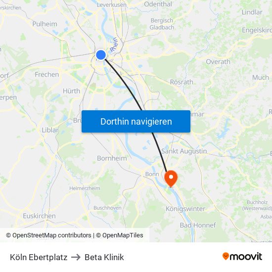 Köln Ebertplatz to Beta Klinik map