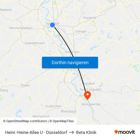Heinr.-Heine-Allee U - Düsseldorf to Beta Klinik map