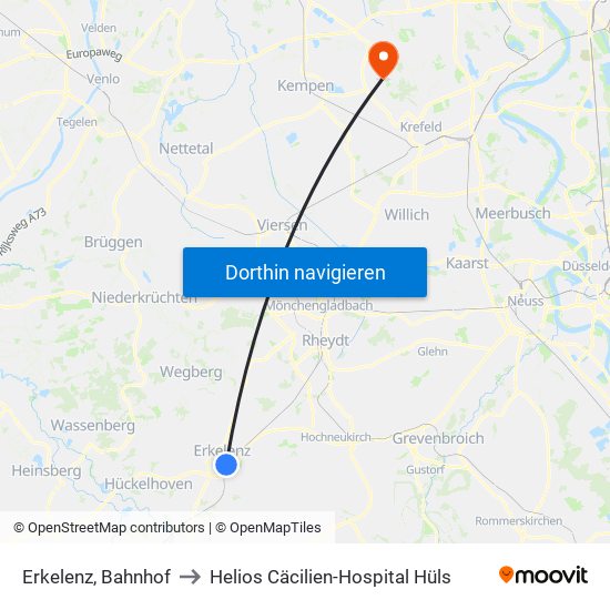 Erkelenz, Bahnhof to Helios Cäcilien-Hospital Hüls map