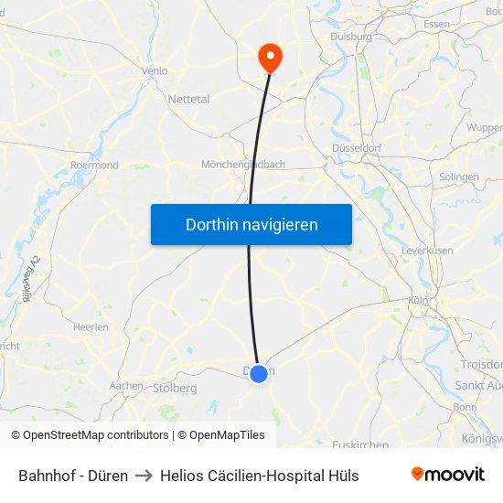 Bahnhof - Düren to Helios Cäcilien-Hospital Hüls map