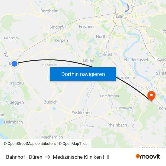 Bahnhof - Düren to Medizinische Kliniken I, II map