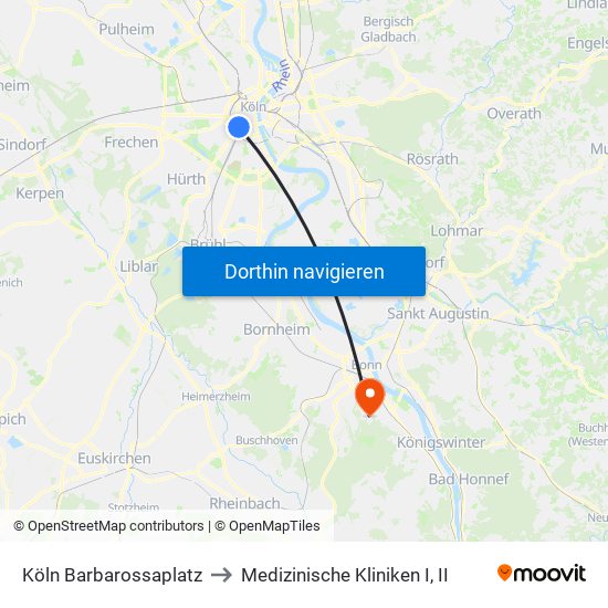 Köln Barbarossaplatz to Medizinische Kliniken I, II map