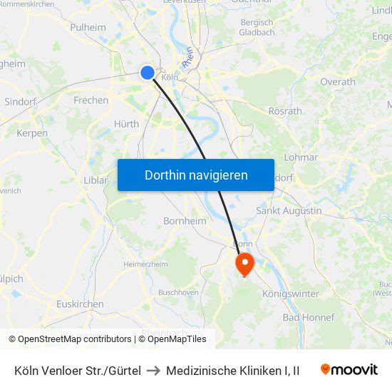 Köln Venloer Str./Gürtel to Medizinische Kliniken I, II map