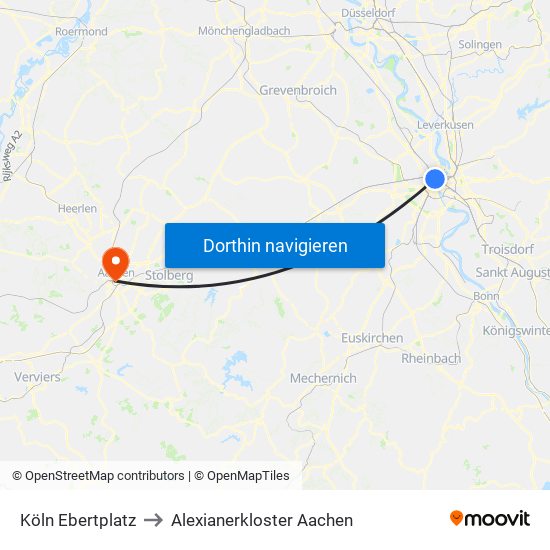 Köln Ebertplatz to Alexianerkloster Aachen map