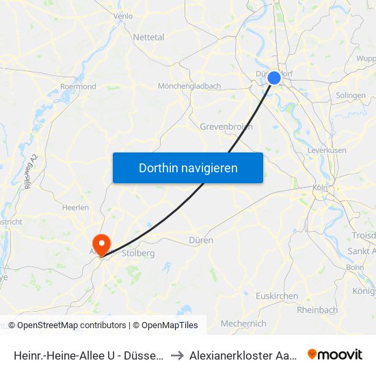 Heinr.-Heine-Allee U - Düsseldorf to Alexianerkloster Aachen map