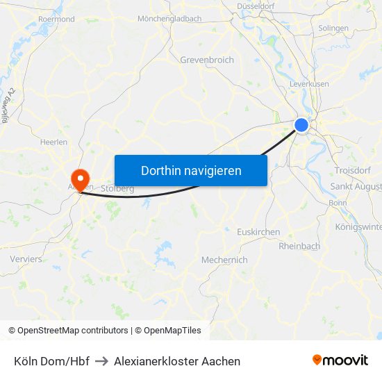 Köln Dom/Hbf to Alexianerkloster Aachen map