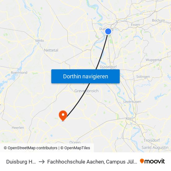 Duisburg Hbf to Fachhochschule Aachen, Campus Jülich map