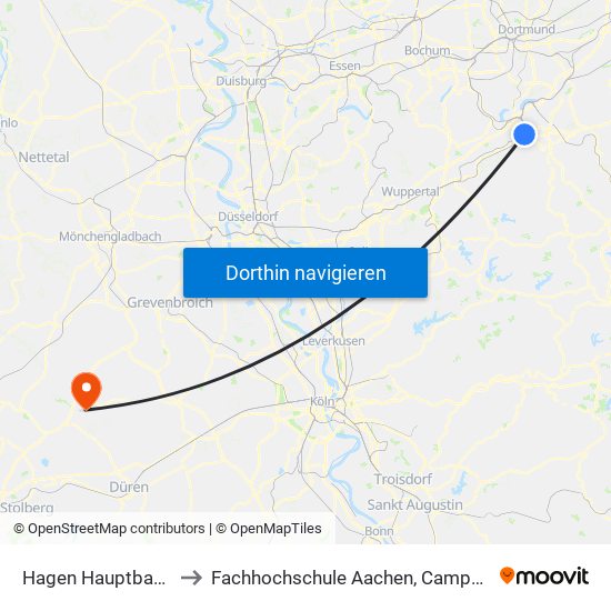 Hagen Hauptbahnhof to Fachhochschule Aachen, Campus Jülich map