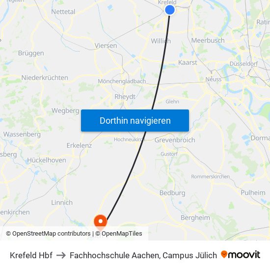 Krefeld Hbf to Fachhochschule Aachen, Campus Jülich map