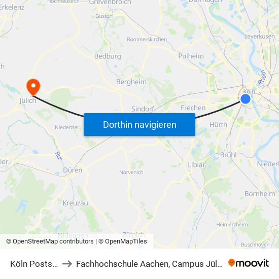 Köln Poststr. to Fachhochschule Aachen, Campus Jülich map