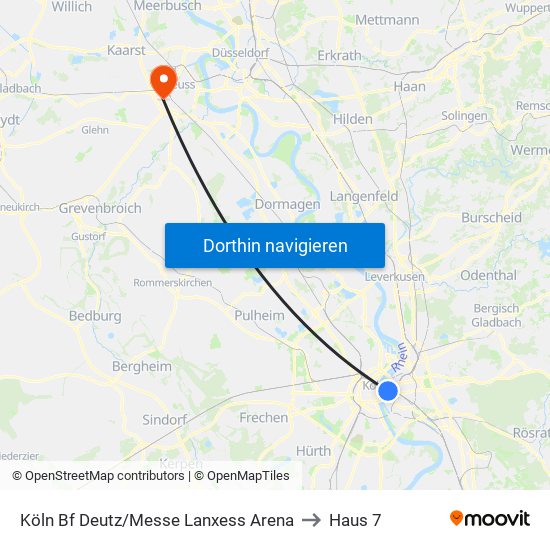 Köln Bf Deutz/Messe Lanxess Arena to Haus 7 map