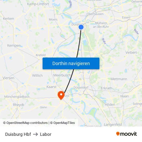 Duisburg Hbf to Labor map