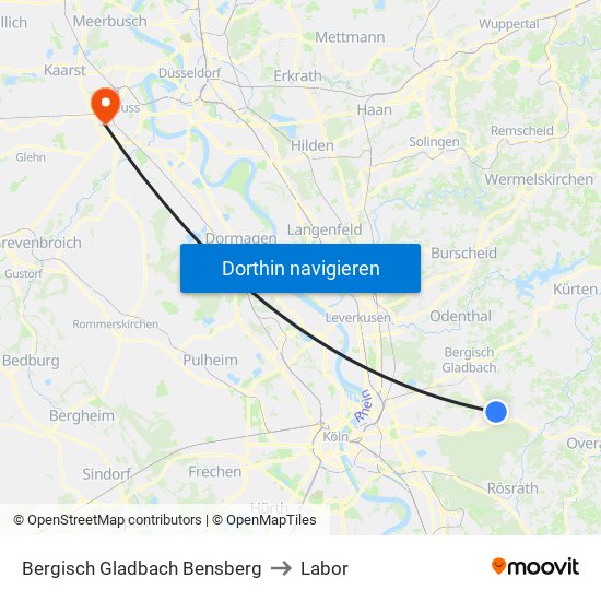 Bergisch Gladbach Bensberg to Labor map