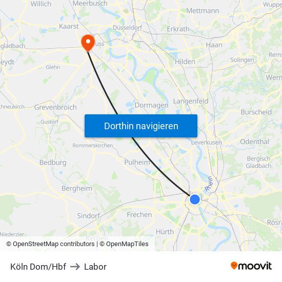 Köln Dom/Hbf to Labor map