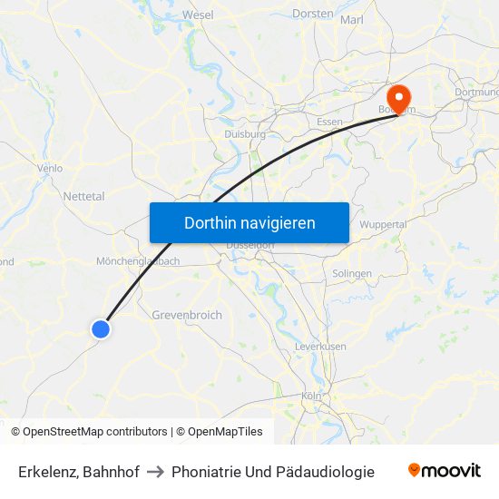 Erkelenz, Bahnhof to Phoniatrie Und Pädaudiologie map