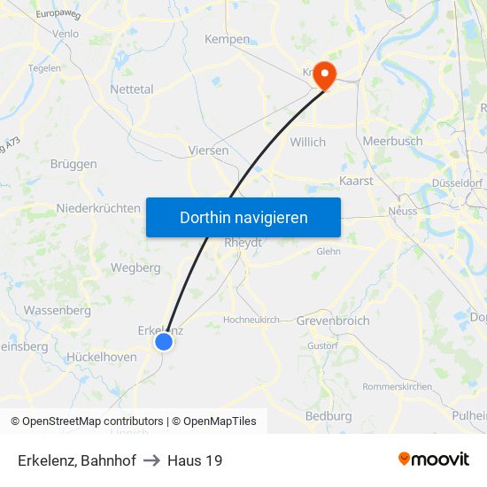 Erkelenz, Bahnhof to Haus 19 map