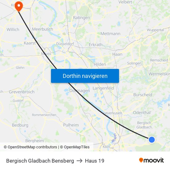 Bergisch Gladbach Bensberg to Haus 19 map