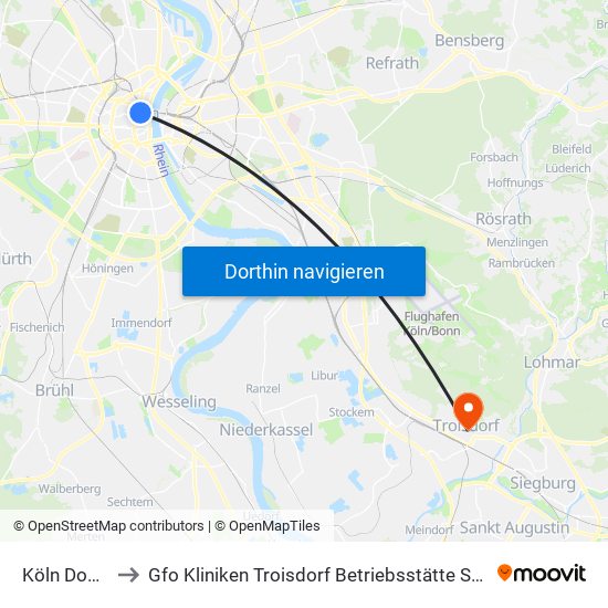 Köln Dom/Hbf to Gfo Kliniken Troisdorf Betriebsstätte St. Josef Troisdorf map