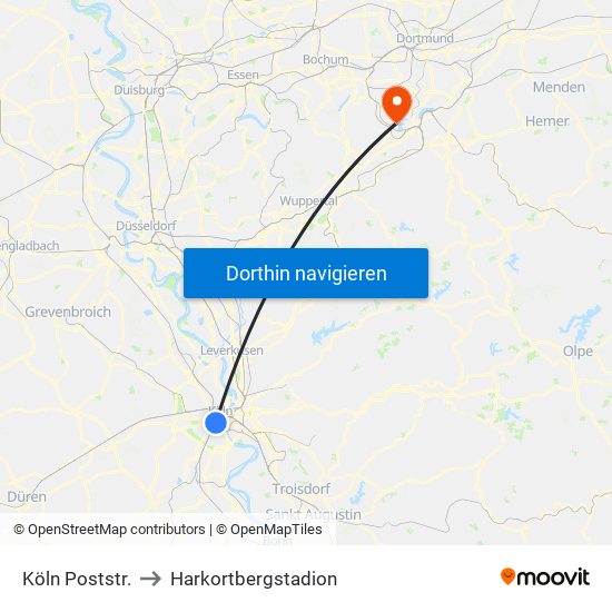 Köln Poststr. to Harkortbergstadion map