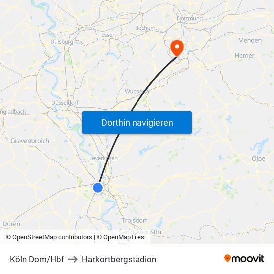 Köln Dom/Hbf to Harkortbergstadion map