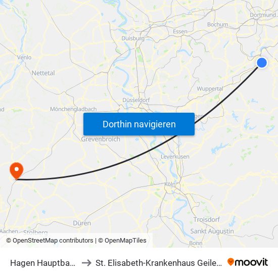 Hagen Hauptbahnhof to St. Elisabeth-Krankenhaus Geilenkirchen map