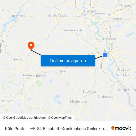 Köln Poststr. to St. Elisabeth-Krankenhaus Geilenkirchen map