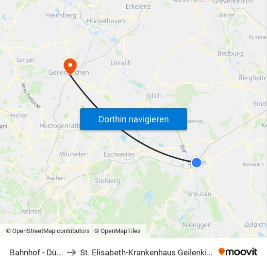Bahnhof - Düren to St. Elisabeth-Krankenhaus Geilenkirchen map