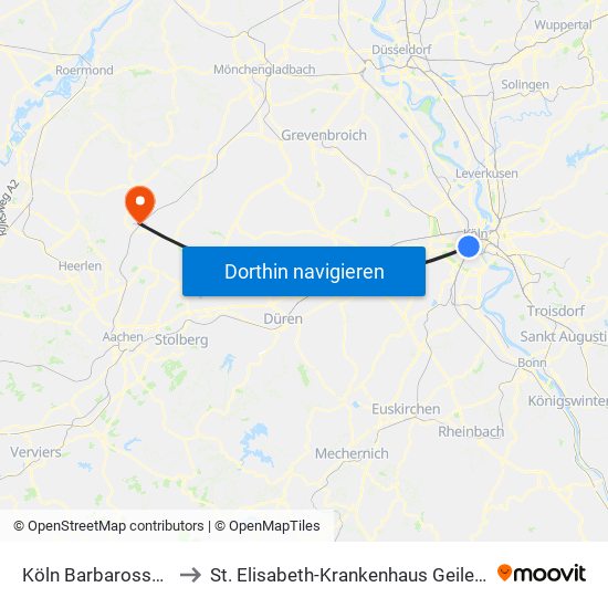 Köln Barbarossaplatz to St. Elisabeth-Krankenhaus Geilenkirchen map