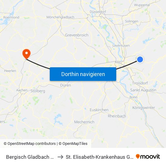 Bergisch Gladbach Bensberg to St. Elisabeth-Krankenhaus Geilenkirchen map