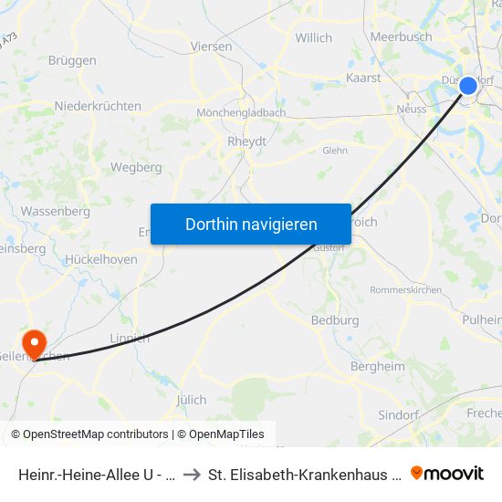 Heinr.-Heine-Allee U - Düsseldorf to St. Elisabeth-Krankenhaus Geilenkirchen map