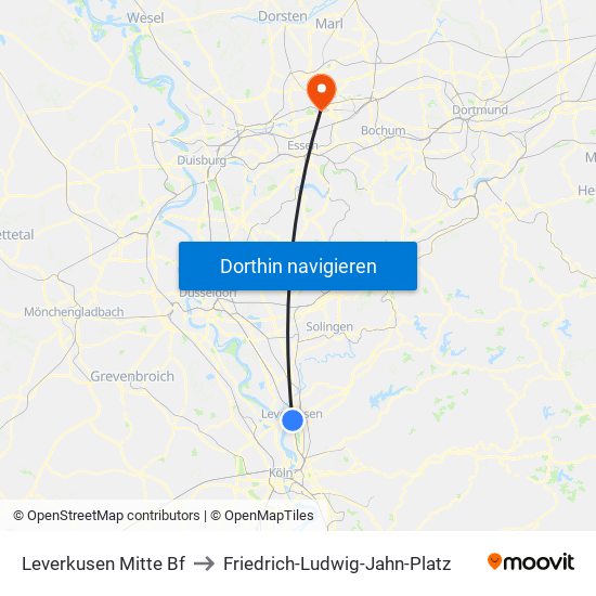 Leverkusen Mitte Bf to Friedrich-Ludwig-Jahn-Platz map